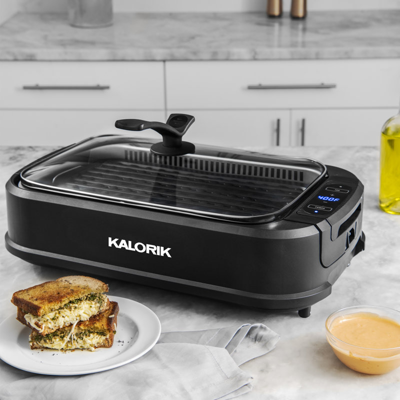 Kalorik 1500 Watt Indoor Countertop True Smokeless Grill with Glass Lid